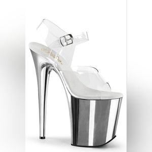 Pleaser Flamingo 808 in Silver Chrome/Clear